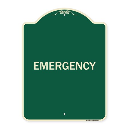 Signmission Designer Series Sign-Emergency, Green & Tan Heavy-Gauge Aluminum Sign, 24" x 18", G-1824-24107 A-DES-G-1824-24107